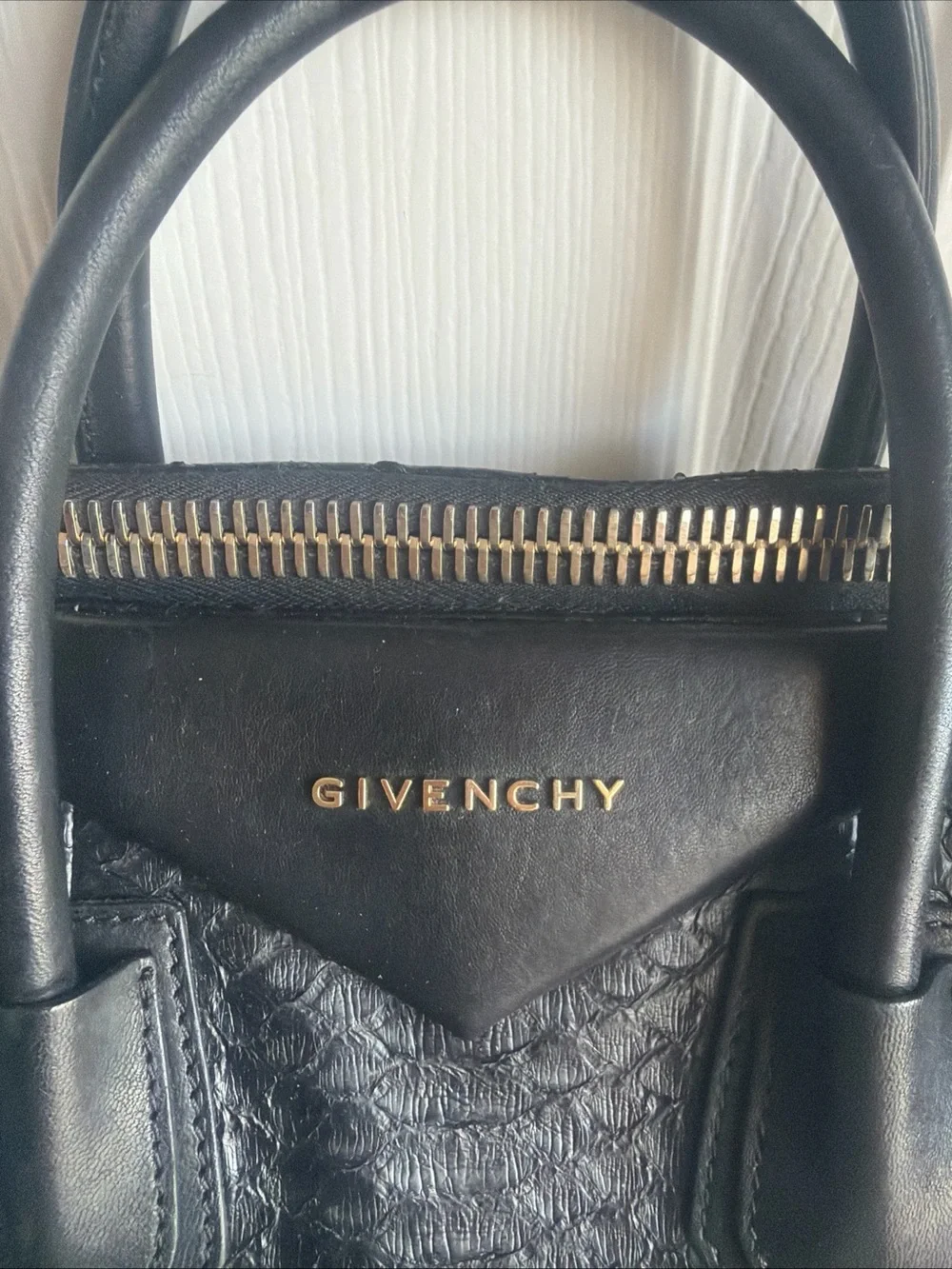 Givenchy Black Textured Leather Satchel with Gold Hardware